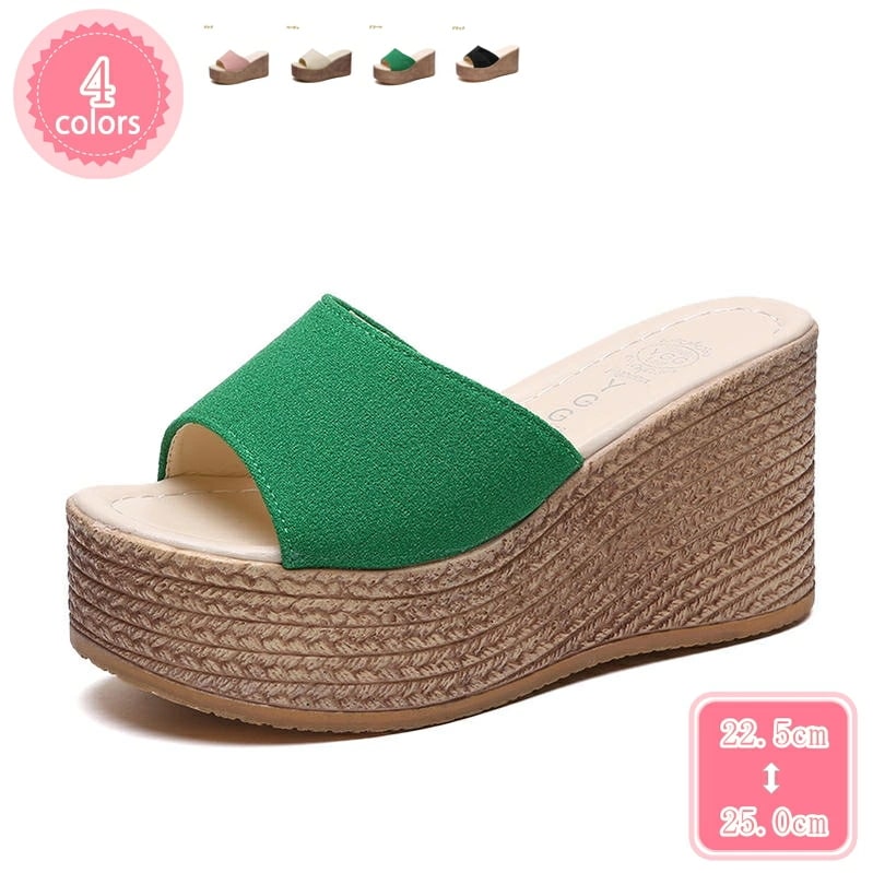 1000円OFFクーポン ジュートウエッジソールサボサンダル レディース 春夏 ブラック グリーン ピンク ベージュ ジュートソール カジュアル ハイヒール リゾート 靴 旅行 疲れにくい ビーサン