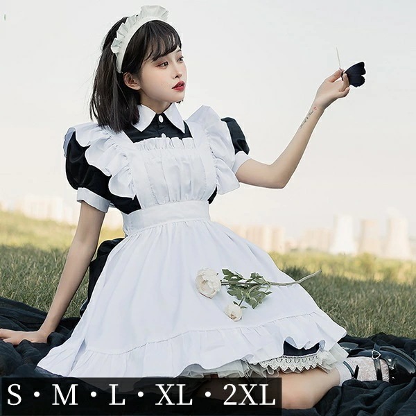 メイド服 コスプレ レディース メイド ハロウィン コスプレ衣装 アンティーク クラシック ウェイトレス フリル レース ひざ上 ミニ丈 セクシー パフスリーブ コスチューム 仮装 かわいい 大人用 6,999円