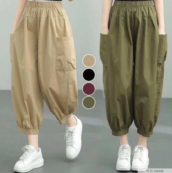 大人気！ 2026春夏の新作の純綿はゆったり 9分のズボン 高腰ランタンズボン着痩せ サルエルパンツ
