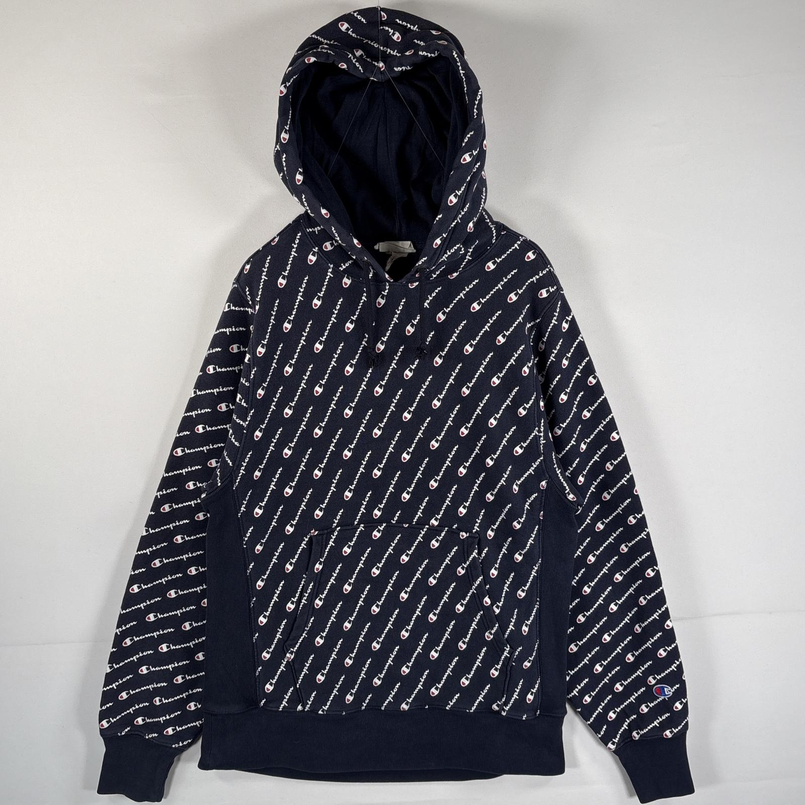 古着 パーカー リバースウィーブ 復刻 マフポケット Cマーク MEDIUM（JPN XL） ネイビー 総柄 メンズ