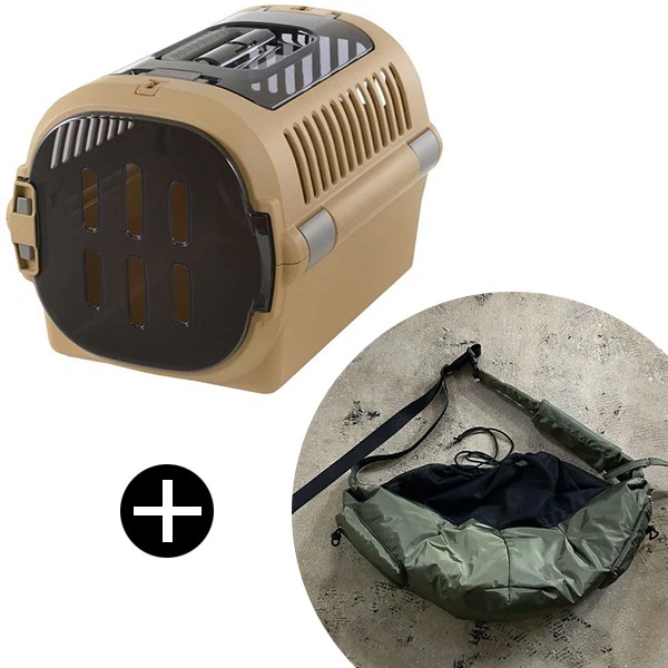 キャンピングキャリーファイン ダブルドア M ブラウン + PUFF PET PUFF SLING P25001-54 カーキ ペットキャリー セット