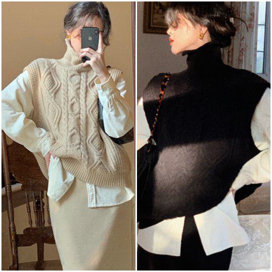 ニットベスト レディース ニット ベスト 秋 タートルネック ノースリーブ ノースリーブニット 秋冬 ノースリニット アラン セーター ケーブルニット 新作 ハイネック ハイネックニット おしゃれ か