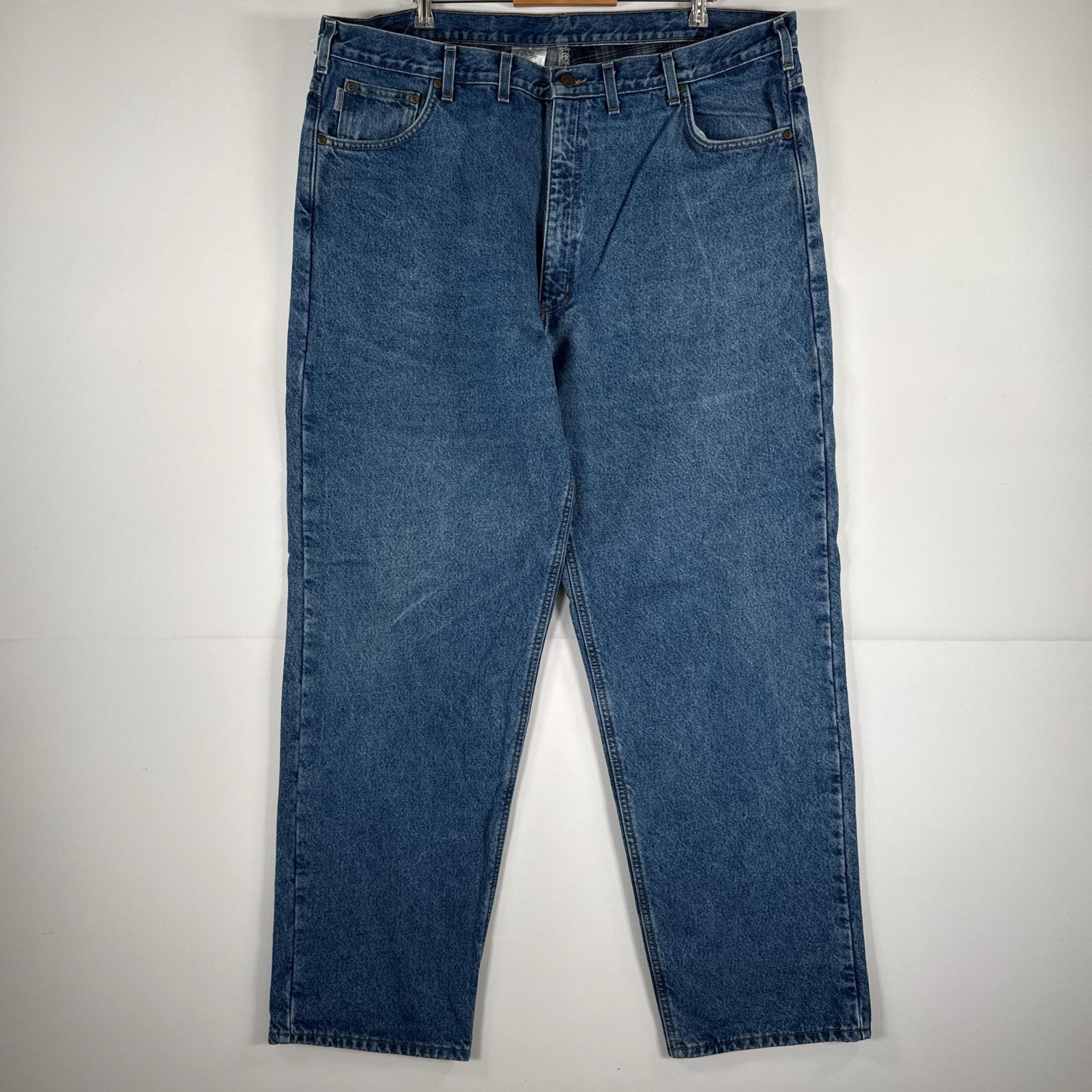 古着 デニムパンツ ジーパン 5ポケット ワンポイント ロゴ ライナー テーパード 大きいサイズ w44 L34 ブルー メンズ