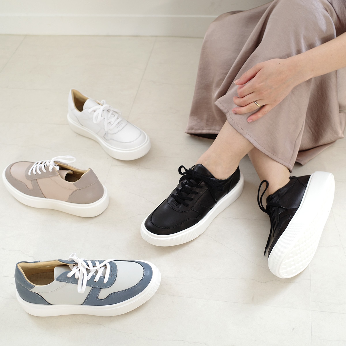 本革大人厚底スニーカー日本製本革 レディース