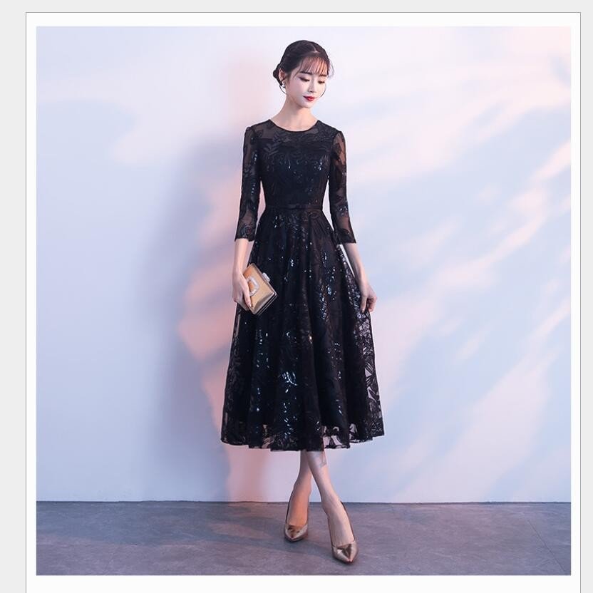 ミモレ丈ドレス 袖あり パーティードレス 結婚式ワンピース 大きいサイズ お呼ばれ 二次会 披露宴