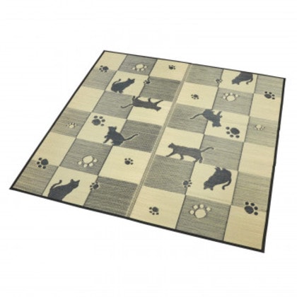 大島屋 い草ラグ キューブキャット ブラック 180x180cm