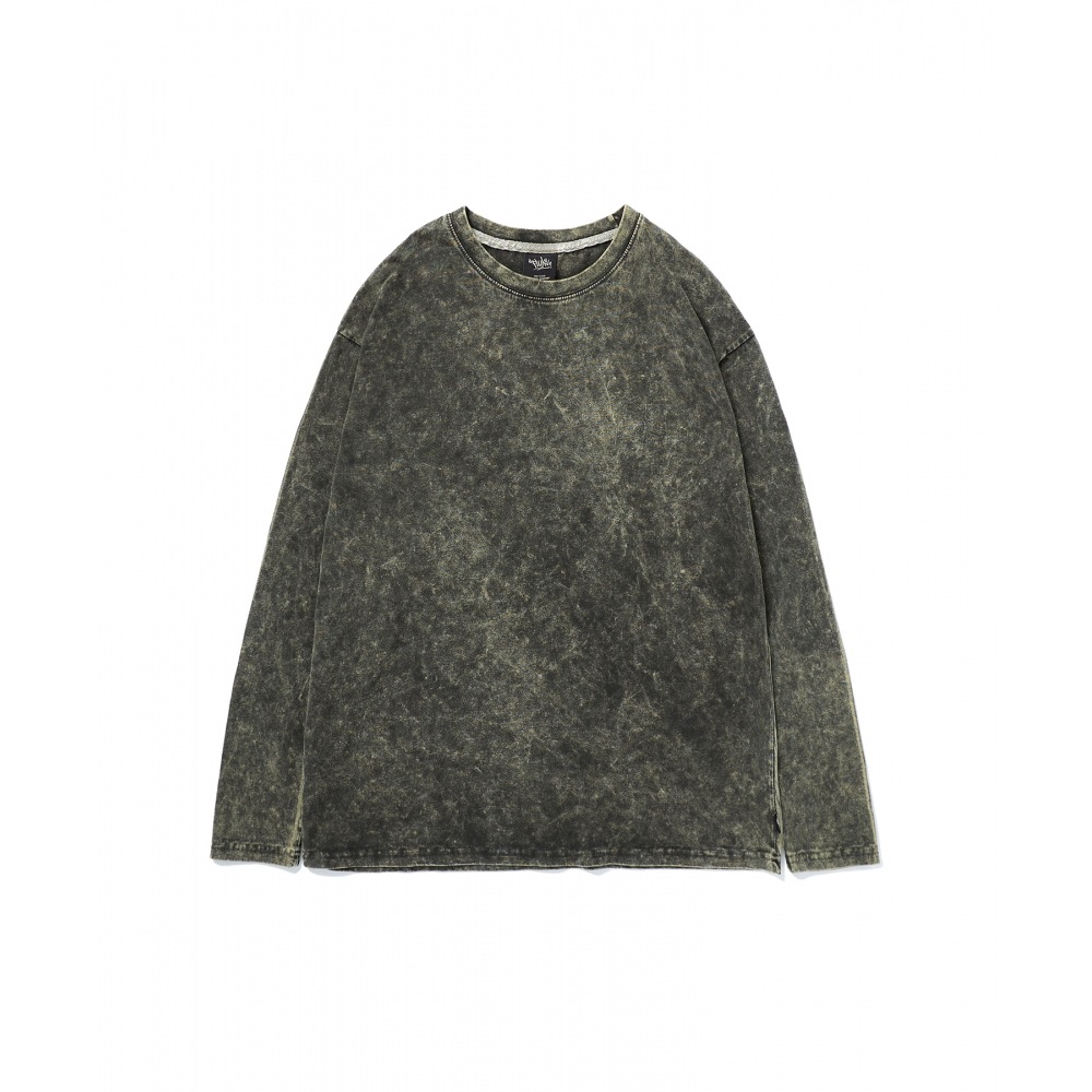 フルークスノーウォッシングピグメントロングスリーブ T シャツカーキ FLT711