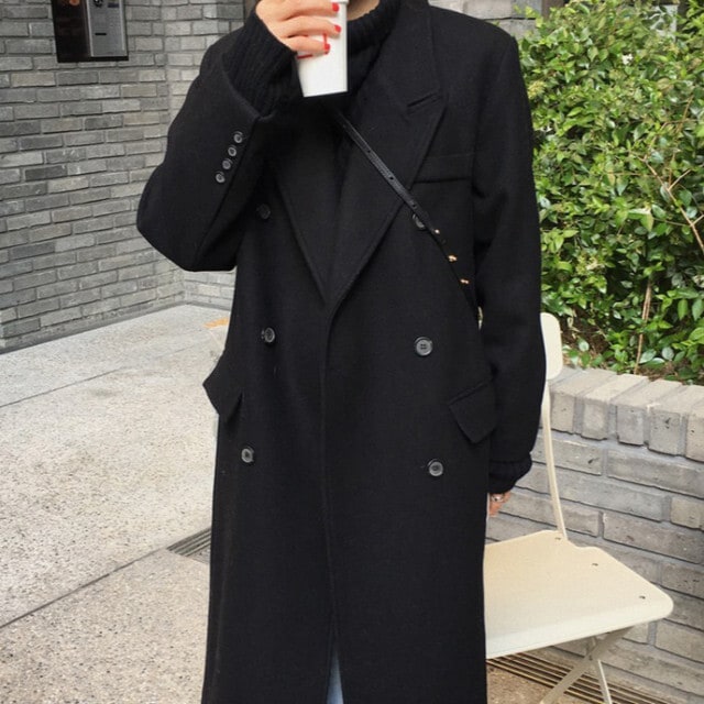 【送料無料】レディース ウールコート スーツカラー ダブルブレスト ルーズ ロングコート