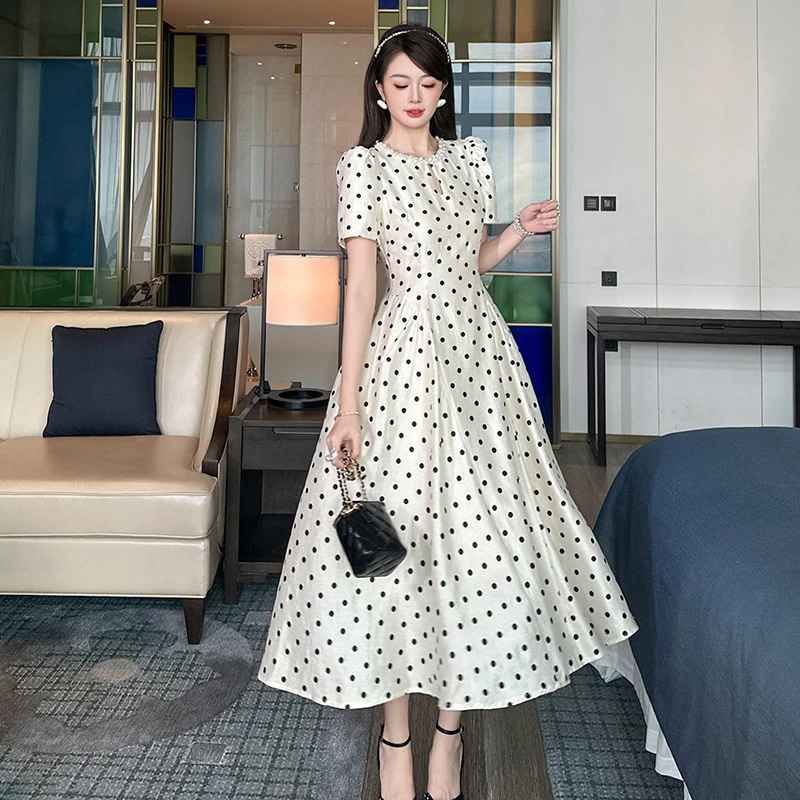 お呼ばれドレス エレガント水玉模様 気質 パーティードレス 着痩せ ロングワンピース レディース 大人 同窓会 披露宴 卒業式 結婚式 演奏会 ウェディング キャバ メガ割