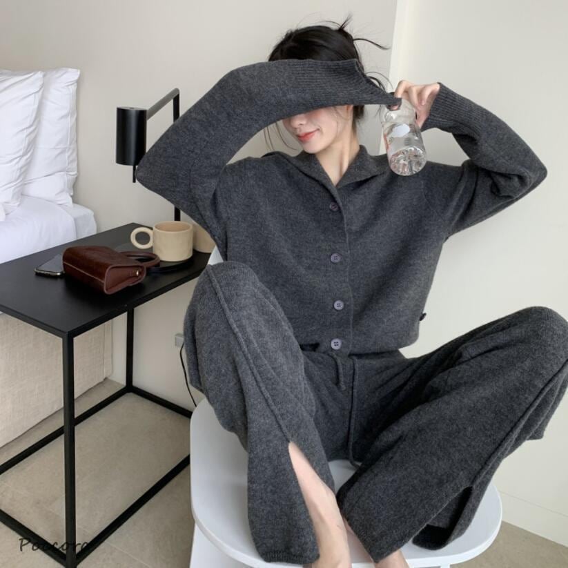 本日の限定商品 セットアップ レディース 秋冬 ニット ニットセーター ニットカーディガン ワイドパンツ 着痩せ きれいめ タートルネック 長袖 ニット 通勤セットアップ レディース