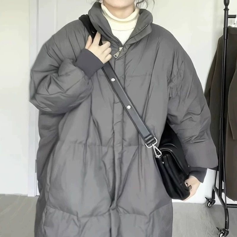 2025冬季ミドルロングレトロ風ダウンジャケット 女性用 韓国風 新品 厚手 ビッグサイズ ルーズ カジュアル 綿入れ アウター トレンド