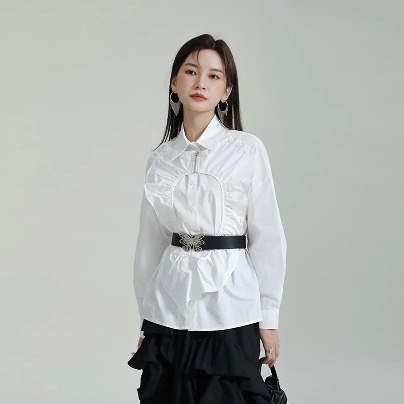 2024春新しいデザイン感立体ハート型シャツレディース不規則な上着長袖ブラウス