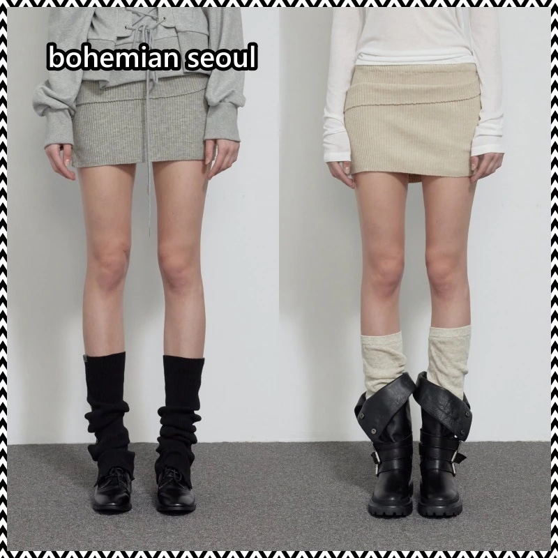 bohemian seoul LAYERED FOLDED KNIT SKIRT