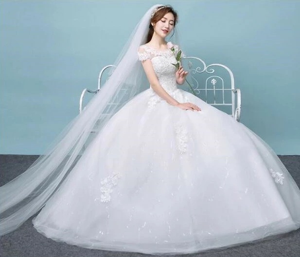 【短納期】ウェディングドレス 白ドレス 結婚式 花レース 透け感 Aライン プリンセスドレス 高級感 前撮り後撮り ロングドレス お花嫁ドレス 編み上げ パーティードレス フォトウェディング撮影 挙式