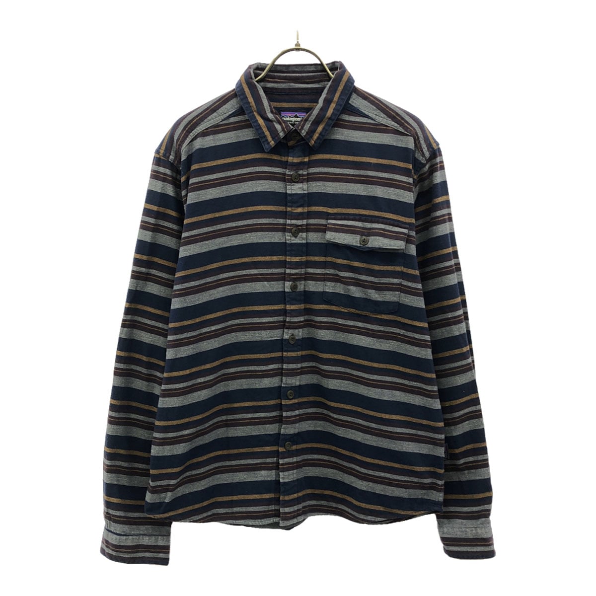 ボーダー柄 長袖 ライトウェイトフィヨルド フランネル シャツ S ネイビー×グレー アウトドア 54020 メンズ 古着