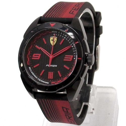 Scuderia フェラーリ Ferrari スクーデリア フォルツア ブラック ダイヤル ブラック＆レッド シリコン ベルト クオーツ メンズ ウォッチ 0840034