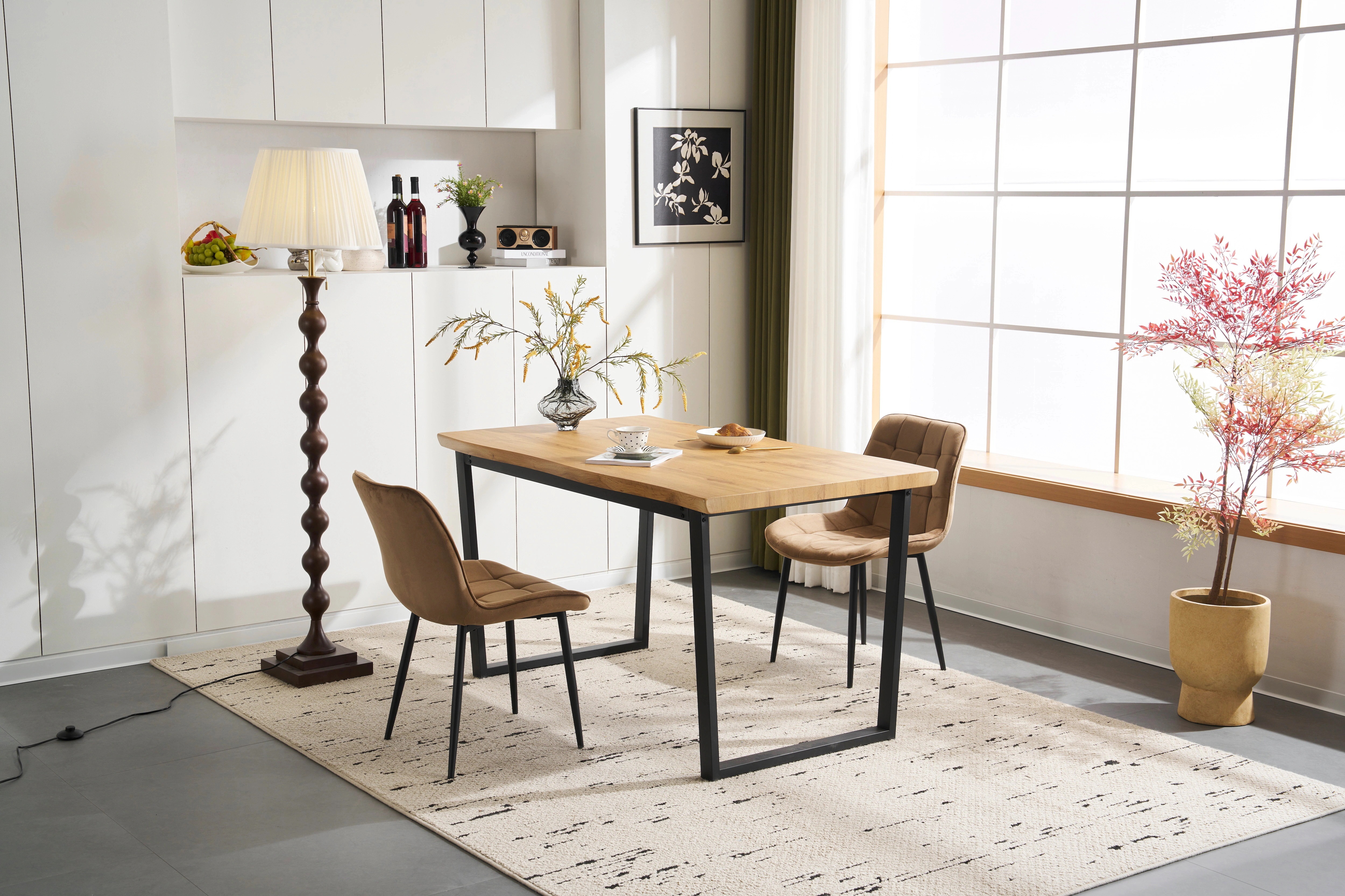 38【set品】ダイニングテーブル 食卓 4人用 2人用 幅140cm おしゃれ 組み立て非常に簡単 ソリッド ハイエンド ヴィンテージ風 モダン 客用 書斎用 シンプル 波の形 椅子2Ｐ46