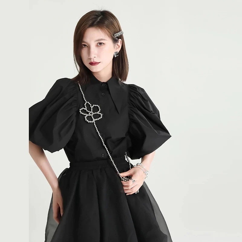 フリル袖 ブラウス おしゃれ襟 スリム シャツTシャツ レディース ファション ブラウス