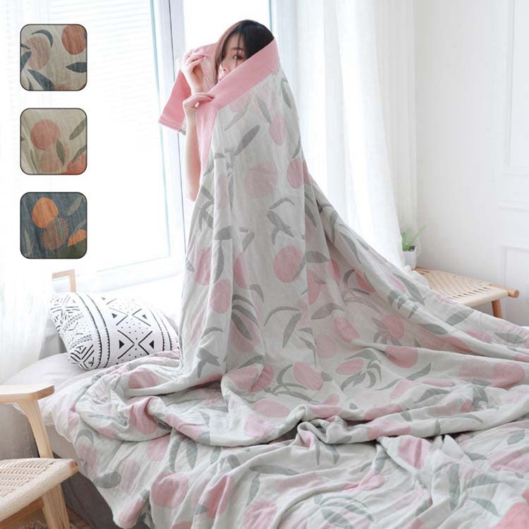 【本日限定】寝具 綿100％ ベッドスロー ブランケット おしゃれ 北欧 夏用 150*200cm タオルケット シングル ダブル セミダブル 子供 保育園 桃柄 寮 布団 200*230cm 通気性