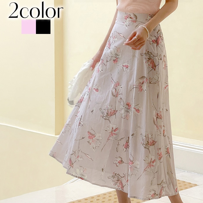 スカート 花柄 ロングスカート 夏 春 甘め ウエストゴム デート