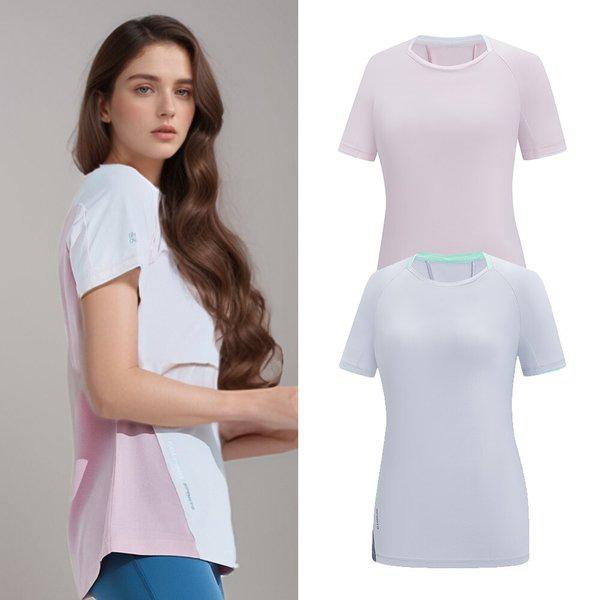 女性アイスボーン冷感ピラティス登山半袖ラウンドTシャツ KSC492UT3W