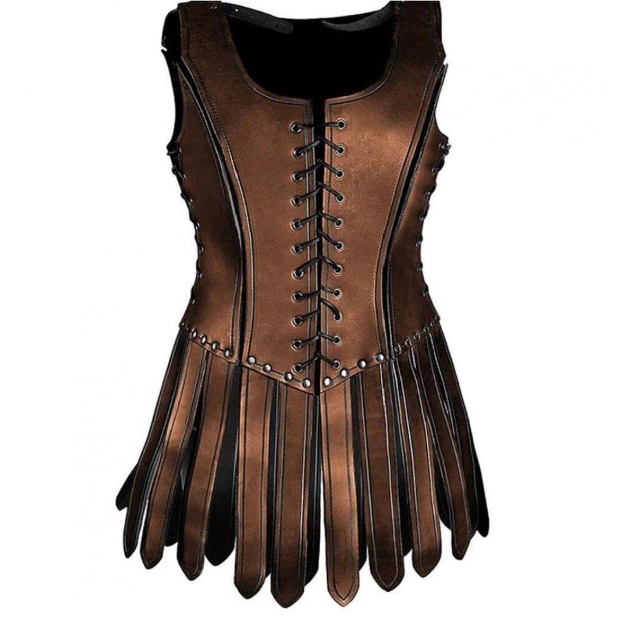 鎧 Puレザー 騎士 チュニック 中世 衣装 ルネッサンス コスプット レトロ 胸鎧 レースアップ ドレス ハロウィン用