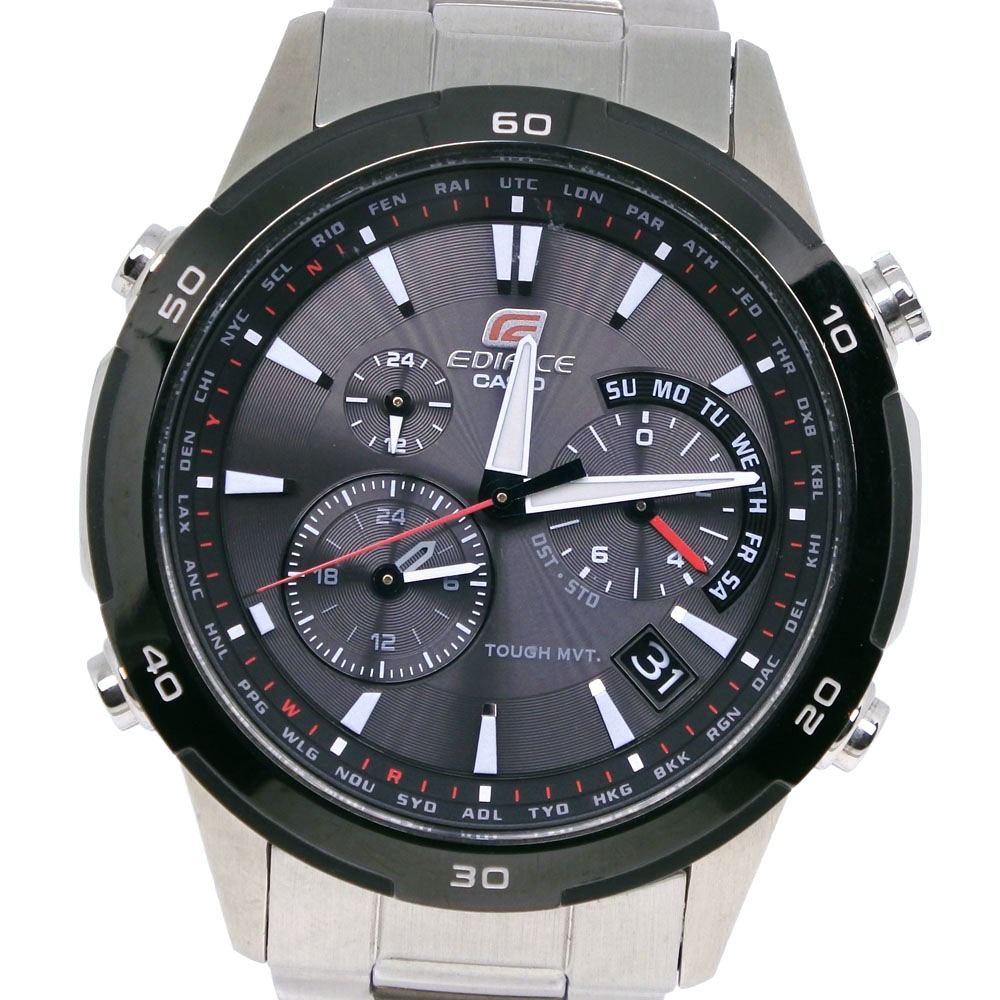 エディフィス MULTIBAND6 EQW-560DB-1AJF 腕時計 ステンレススチール ブラック ソーラー電波時計 クロノグラフ メンズ 黒文字盤 中古品