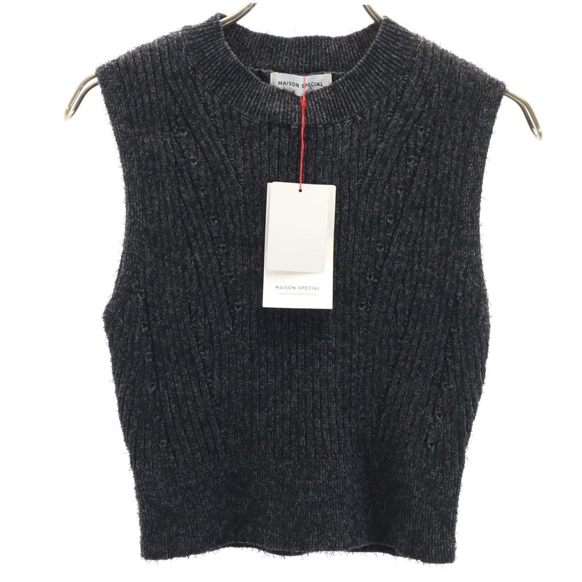 未使用 ノースリーブ ショート丈 セーター F グレー ニット レディース 古着