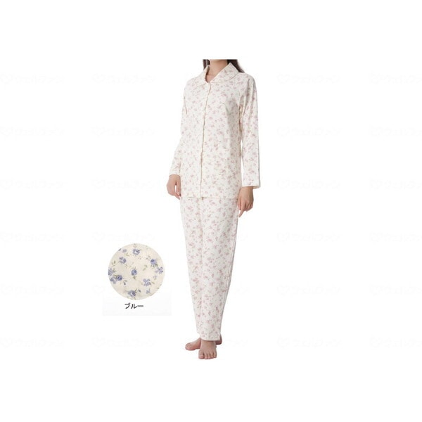 神戸生絲 婦人楽らくパジャマ 花柄 ブルー M No.905 メーカー直送