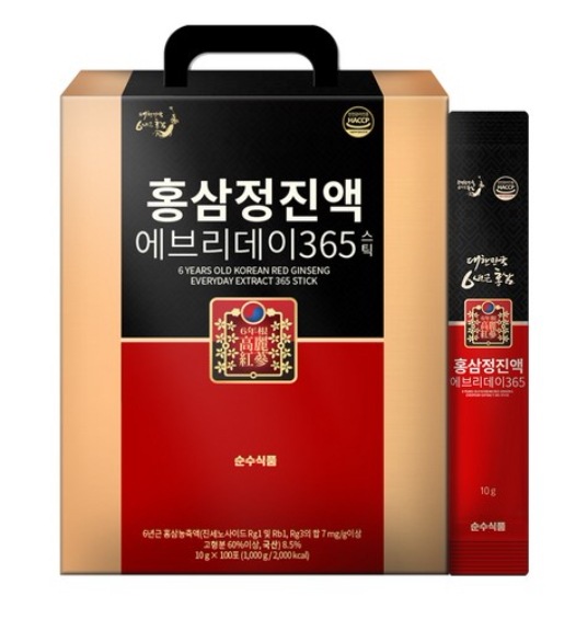スンス食品 紅参精エキス エブリデイ365 スティック 10g×100包 6年根高麗人参 紅参サポニン7mg 鹿角霊芝配合 アカシア蜂蜜 NCI無添加 HACCP認証 スティック個包装