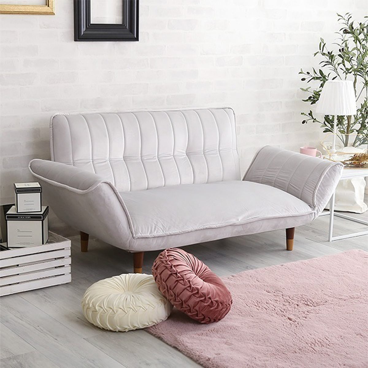 大人かわいい インテリア ソファ ベロアカウチソファ 2人掛け