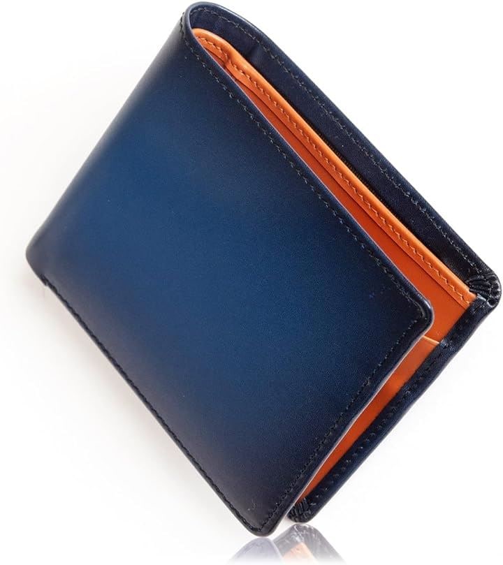 財布 メンズ 2つ折り グラデーション 二つ折り 本革 二つ折り財布 NVY-CML( 4.ネイビー＆キャメル)