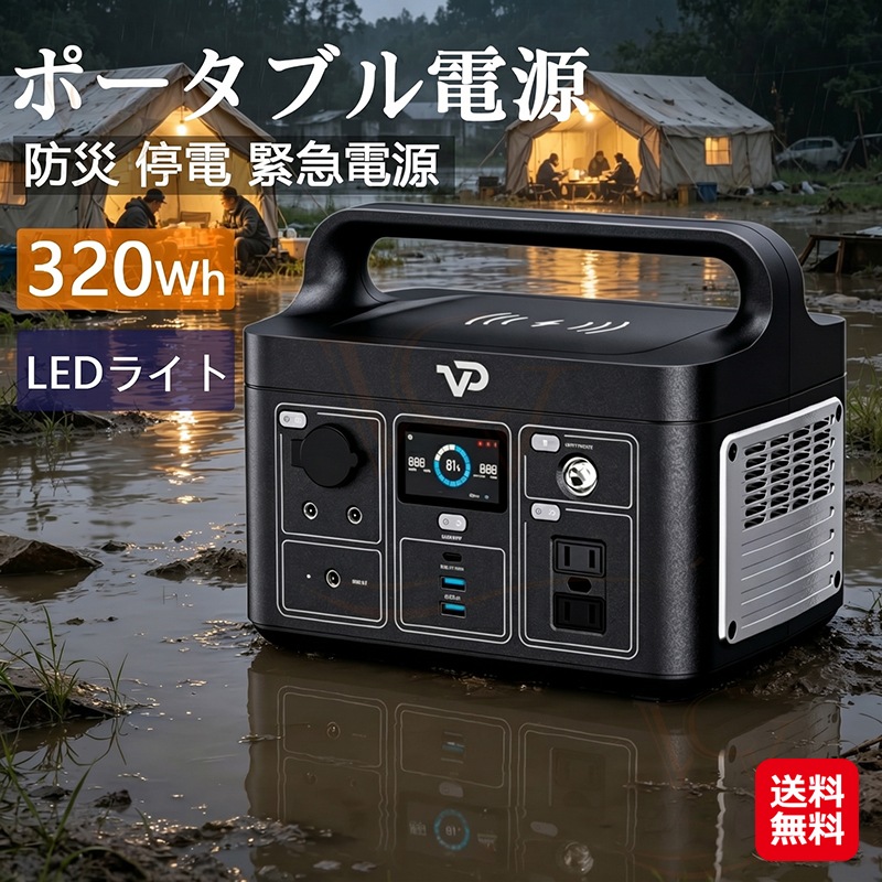 【VIGORPOOL LAKE300(ヴィゴプール レイク300)】ポータブル電源 蓄電池 320Wh AC USB USB-C DC 多種多様なデバイスに対応