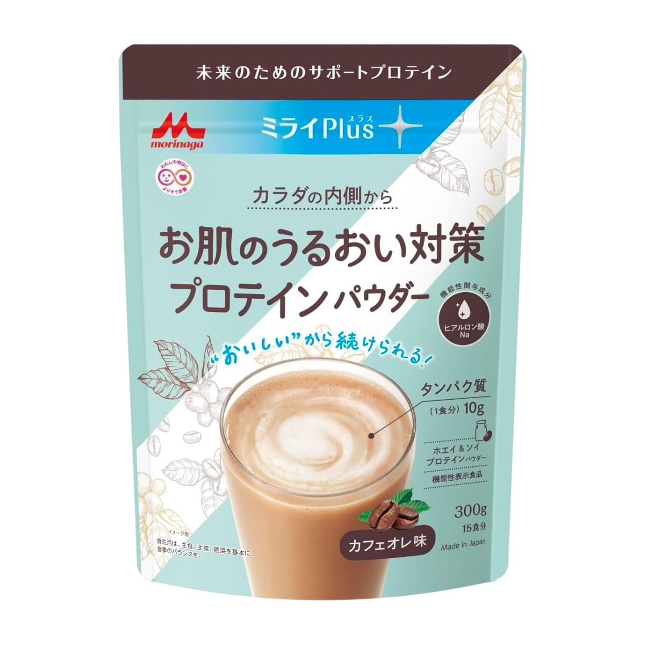 森永乳業 ミライPlus お肌のうるおい対策 プロテインパウダー カフェオレ味 300g 4袋 機能性表示食品 森永 ミライプラス プロテイン パウダー