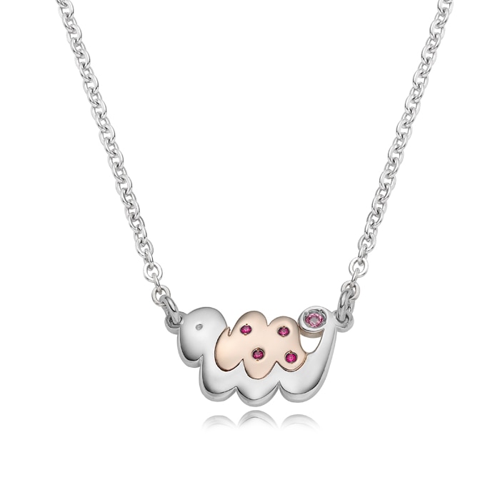 銀十二支のヘビネックレス5Kコンビと-ピンク立方ジルコン(Silver Oriental Zodiac Snake Pink Cubic Necklace with 5K Combi)