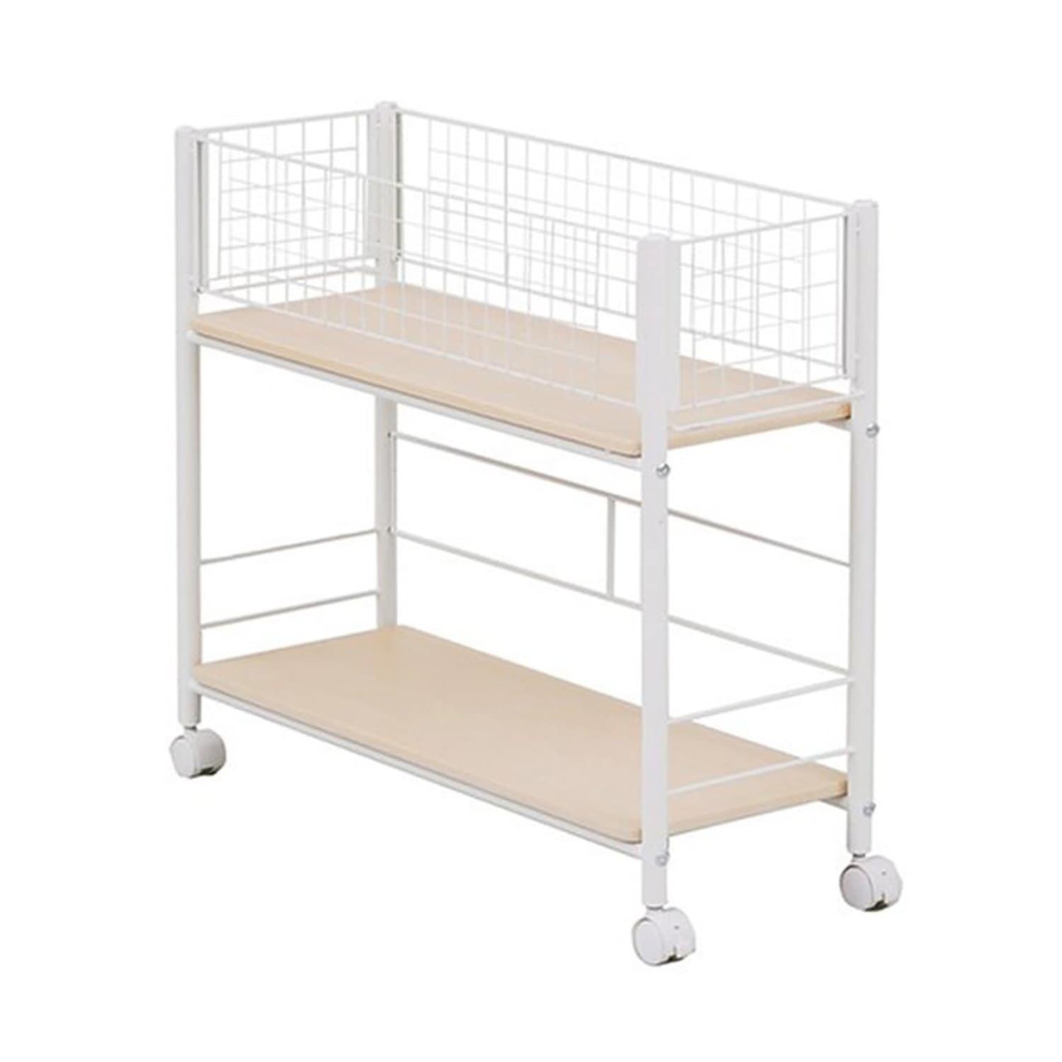 山善 押入れ(クローゼット)収納 ラック 幅26×奥行77×高さ65cm ストッパー付きキャスター 上段かご・下段棚板 ネット・棚板取り外し可能 組立品 ナチュラルメイプル/アイボリー OS