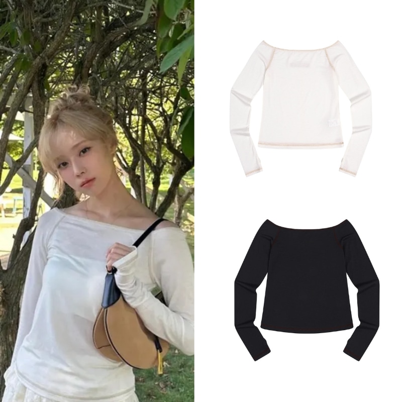 【aespaウィンター着用】Stitchオフ―ショルダTシャツ