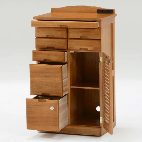 棚 扉付き キャビネット 鍵 引き出し 小物入れ 貴重品入れ 天然木桐材 サイドボード リビングチェスト 完成品 幅48cm