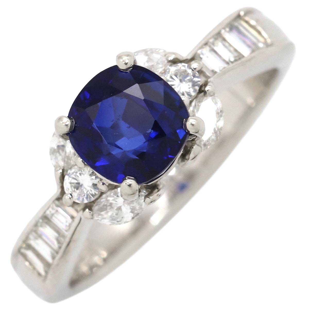 リング 指輪 ブルーサファイア ダイヤリング Pt900 サファイア プラチナシルバー 青 12号【中古】
