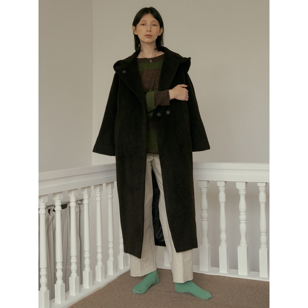 REORG DRO フードショール ロングコート ブラウン