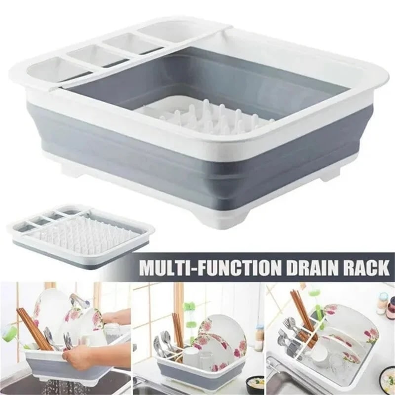 Dish Drainer Rack Storage Utensil Holder Foldable Collapsible Plate Drainer Organizer Caravan Camper