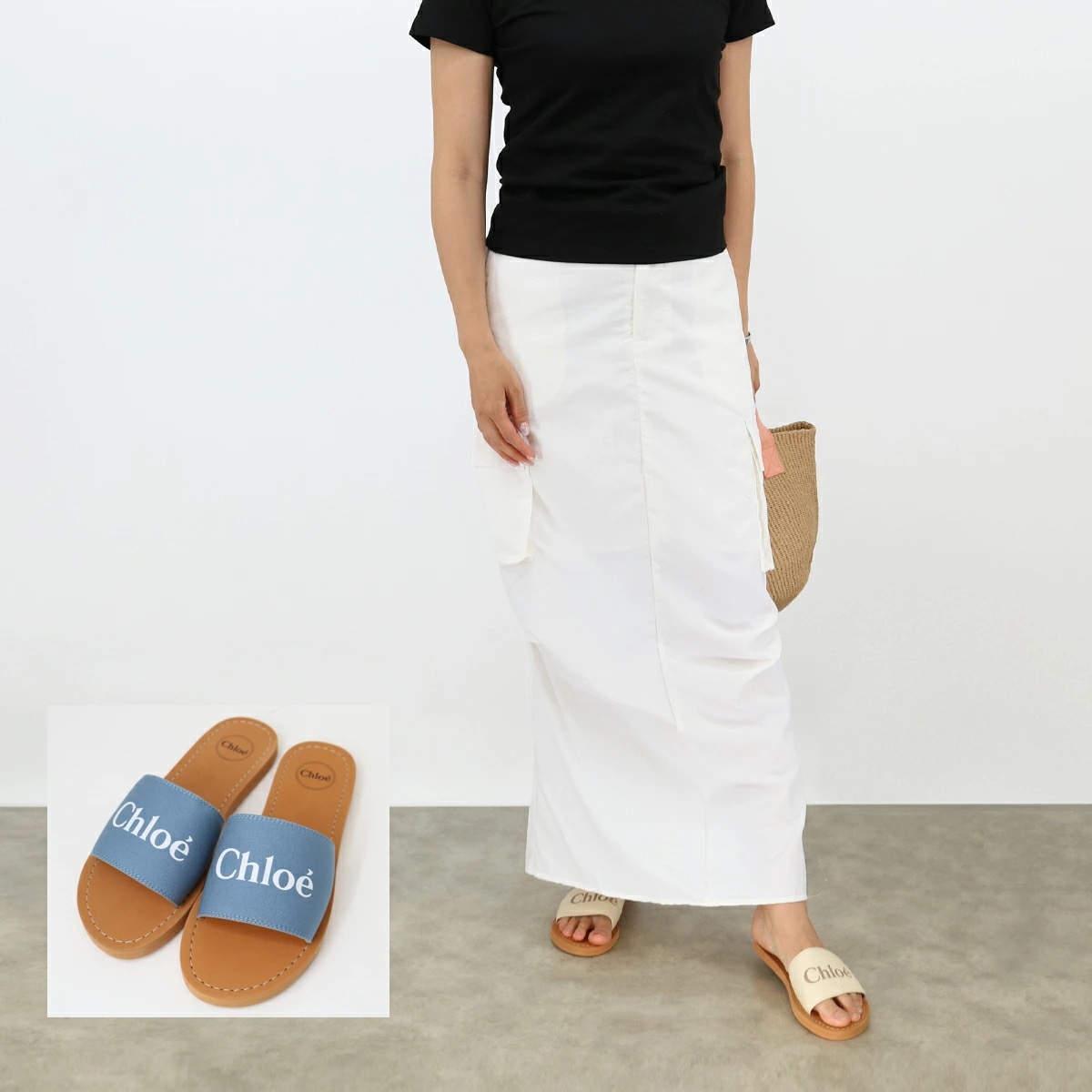 スライドサンダル C20881 大人もOK！ フラットサンダル ロゴ 靴 シューズ レディース 子供 ガールズ OFF WHITE BLUE