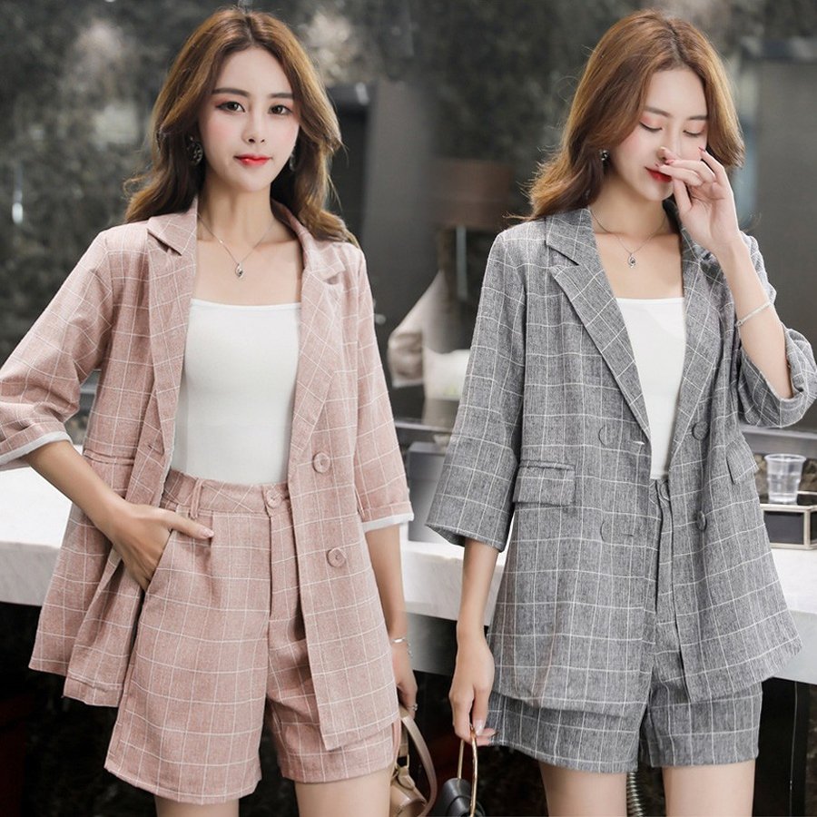 セットアップ レディース 春夏 スーツ 2点セットアップ 21激安通販 チェック柄スーツ 七分袖スーツジャケット 上品 ショート丈パンツ Ol 2色 通勤 オシャレ