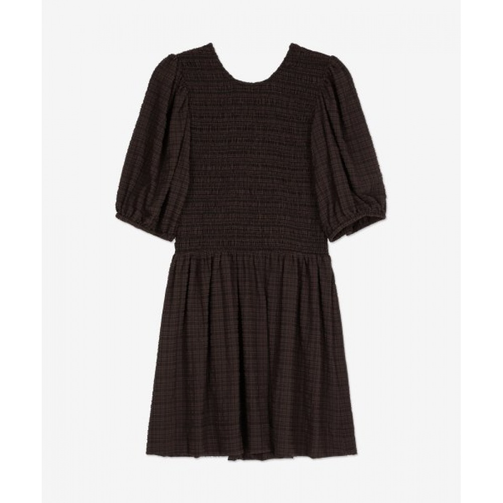 GANNI 女性用ストレッチシーサッカースモークミニドレス-チコリーコーヒー/F7603979