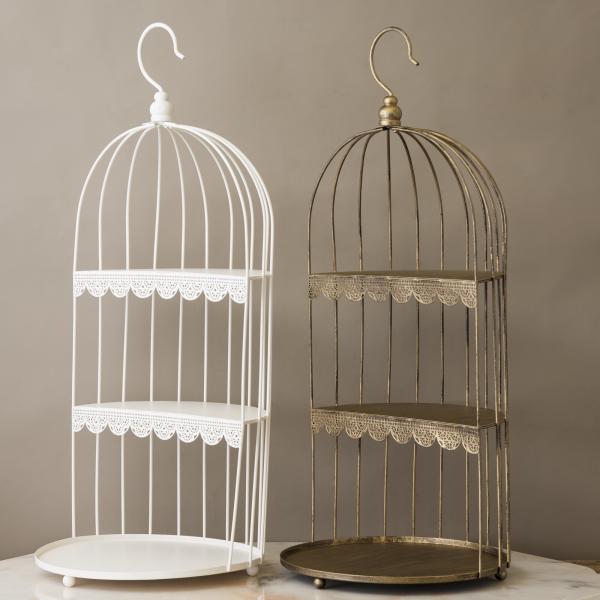 ディスプレイラック コレクショントレー ラック トレイ 収納 棚 3段 アンティーク調 バードケージ風 鳥カゴ風 鳥籠デザイン 鳥かごみたいな 鳥篭調 ヨーロピアン