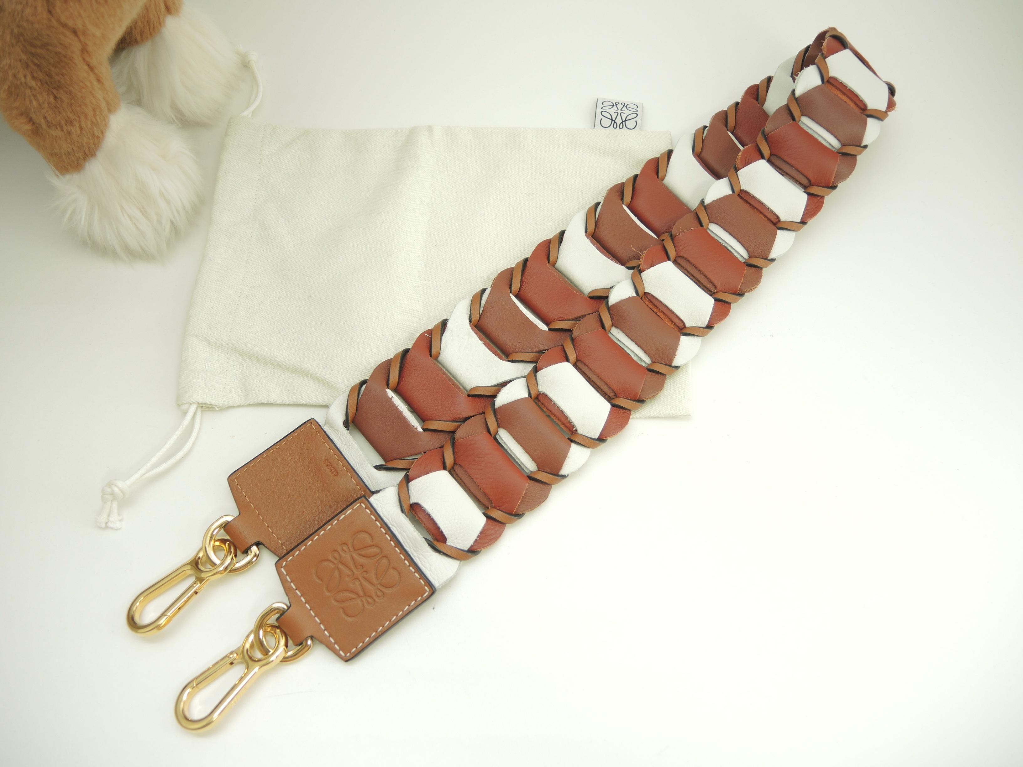 ロングショルダーストラップ レザー 茶白ボルドー 美品@412026