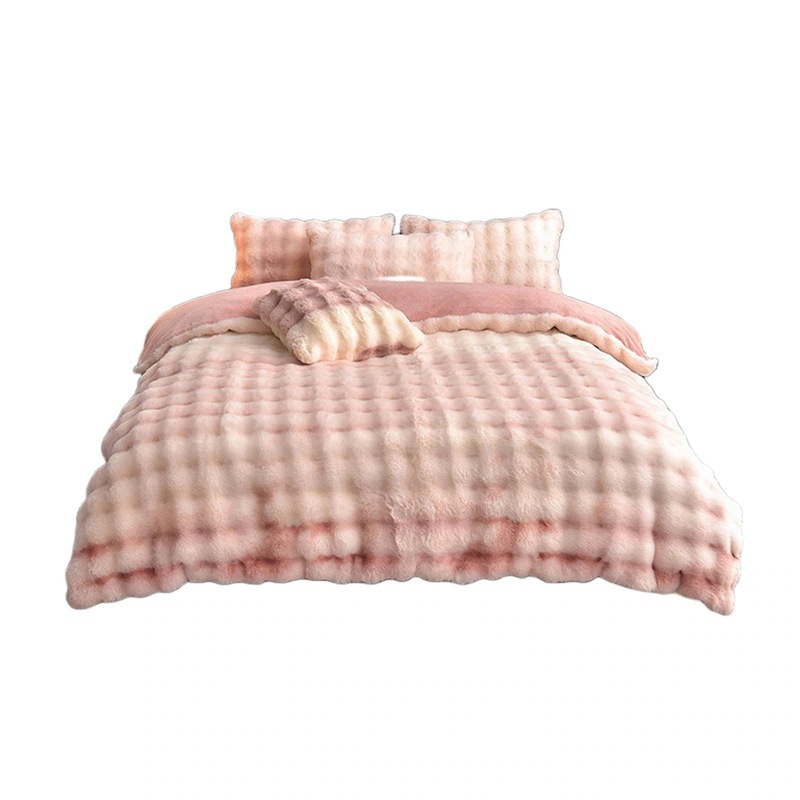 豪華 厚手 ブランケット 秋冬寝具 枕カバー マイクロファイバー 洗える 裏起毛 ラビットファー調 あったか 掛け布団カバー４点セット フランネル シルク肌触りもふもふ 発熱毛布布団カバーシーツ