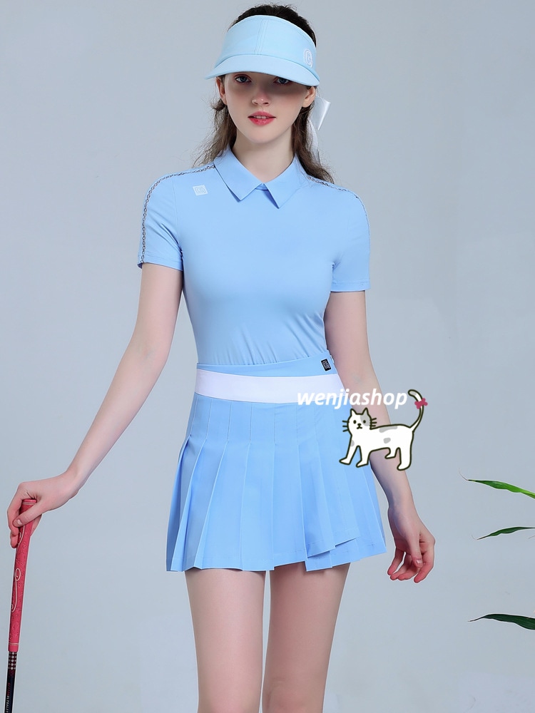 ゴルフウェア レディース スポーツウェア ゴルフスカート 日焼け止め 半袖 Tシャツ スカート 上下セット ブルー 速乾 春 夏 大きいサイズ 韓国風 INS おしゃれ