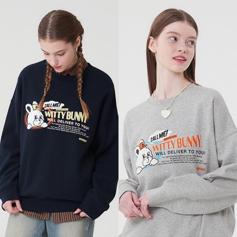 WITTY BUNNY WORDING DROP SWEATSHIRT 韓国正規品