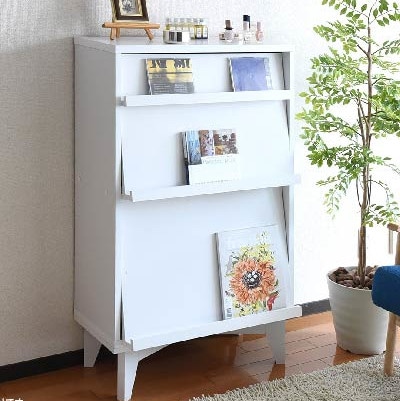 本棚 ディスプレイラック 白 スリム 3段 6BOX 扉付き おしゃれ マガジンラック